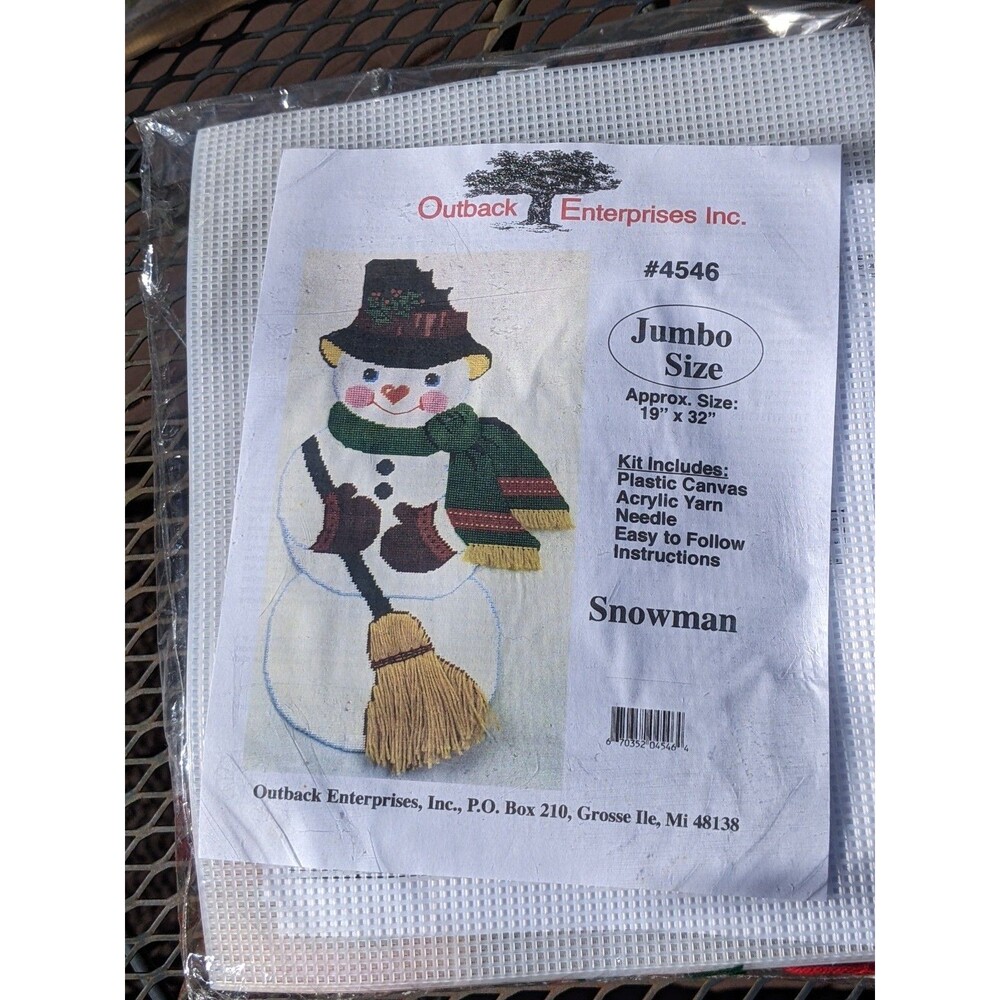 Vtg Outback Jumbo Snowman NeedlePoint Kit Sealed New 19x32 Plastic Canvas 4546